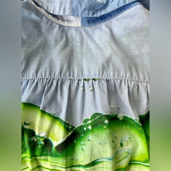 Print All Over Me Digital Print Button-up Short Sleeve Unisex Shirt Green Blue - Picture 10 of 10